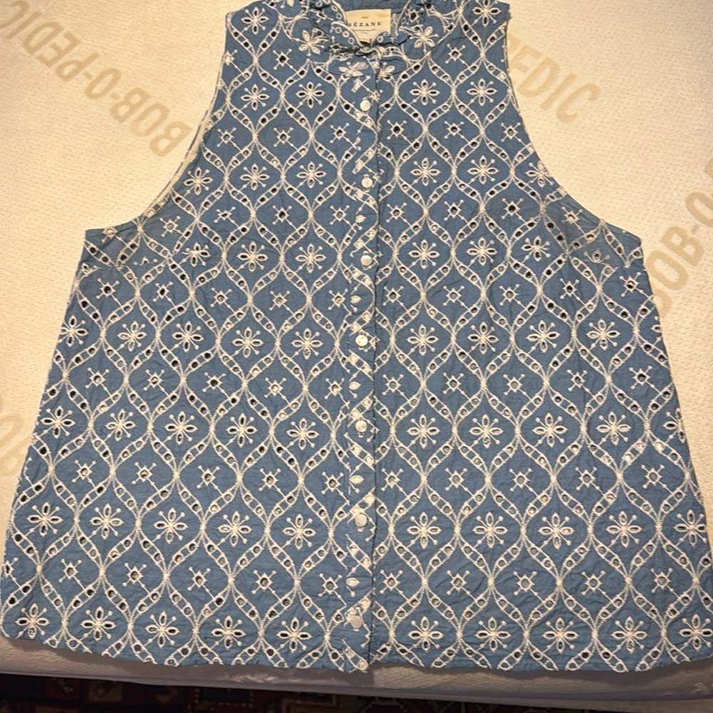 Sezane Erina Shirt Blue / Ecru - Size 8
